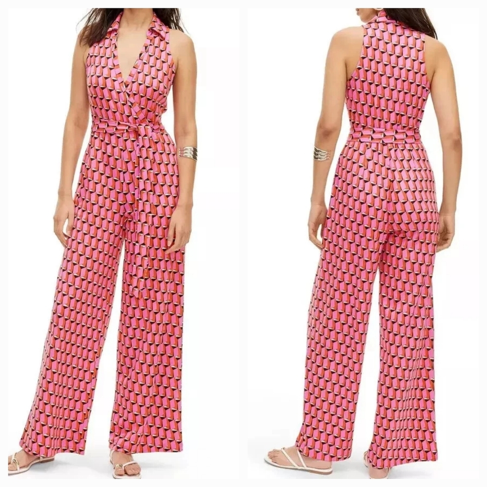 Diane Von Furstenberg x Target Pink Geometric Sleeveless Belted Jumpsuit